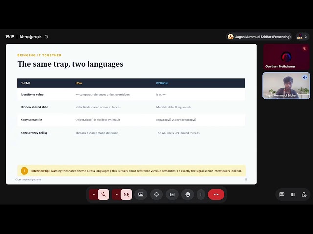 Language-Specific Interview Traps Java: equals/hashCode, String pool, final/finally/finalize, static