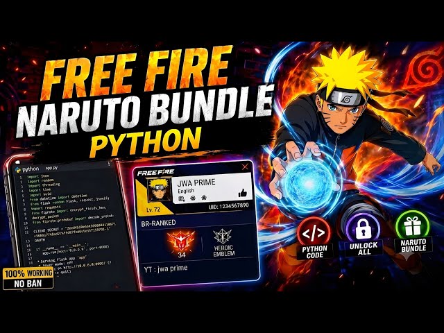 🔥 FREE FIRE NARUTO BUNDLE FREE! 😱 JWT TOKEN + PYTHON SOURCE CODE 📁 | 100% WORKING METHOD