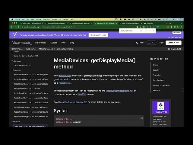 Introduction to WebRTC #12 - Capturing the screen with getDisplayMedia()