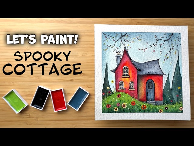 Cute Spooky Cottage 🎃 Beginner Watercolor & Mixed Media Tutorial