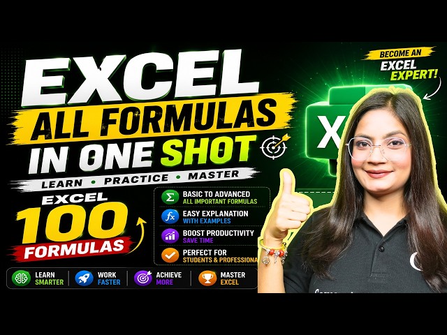 Excel All Formulas One Shot 🔥 100 Must-Know Formulas for Jobs । Computer with Kritika
