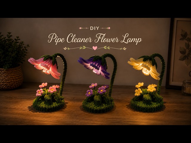 DIY Pipe Cleaner Flower Lamp 🌸 | Handmade Flower Lamp  | Aesthetic DIY Room Decor