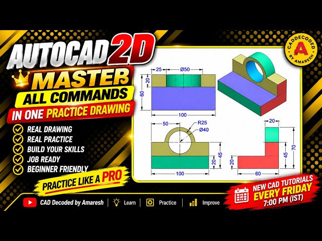 AutoCAD 2D Practice Drawing - 06 | Master all commands in one Practice drawing