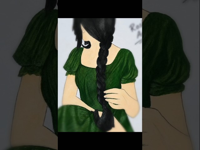 Beautiful Girl Drawing 🎨 | Green Dress Girl Drawing #shorts