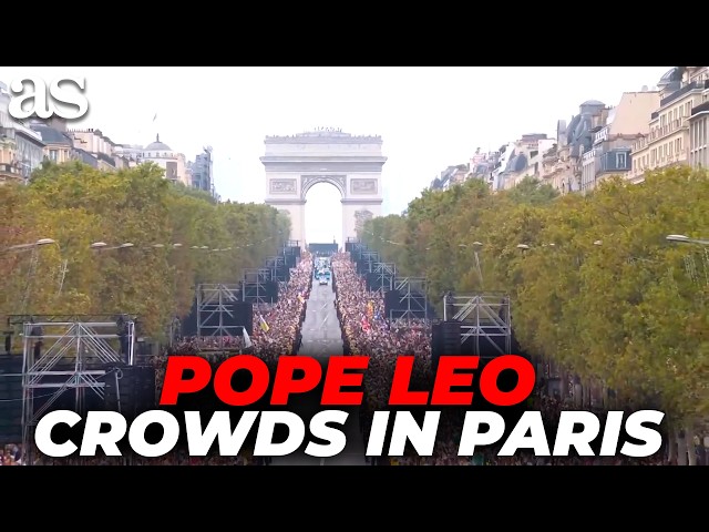 POPE LEO XIV greeted by MASSIVE CROWDS in Paris during SPECTACULAR Champs-Élysées procession