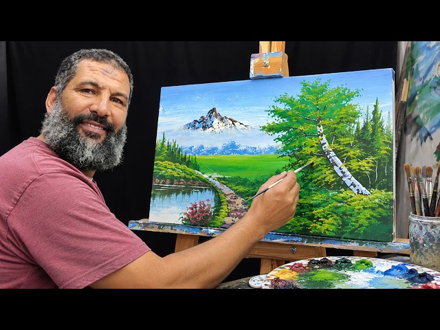 realistic landscape painting step by step تعلم رسم منظر طبيعي احترافي بالاكريليك للمبتدئين