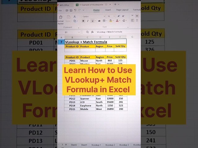 VLOOKUP+MATCH Formula in Excel #vlookup #match #excelformula #exceltips #viral