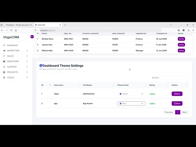 VtigerCRM Dashboard Custom Module Demo