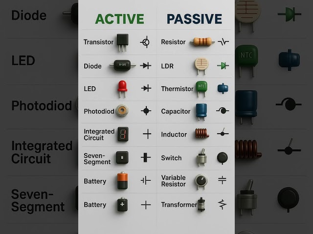 Active vs Passive Electronic Components 🔋⚡ | Symbols & Examples ✨