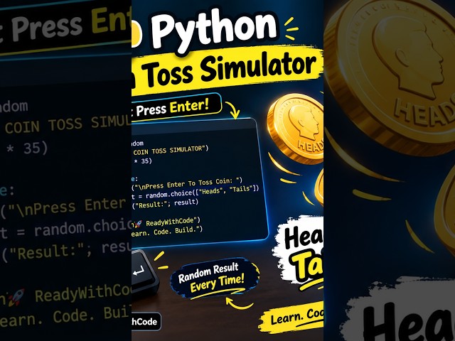 🪙🐍 I Built a Coin Toss Simulator Using Python! | Python Project #15 #learnpython #python #coding