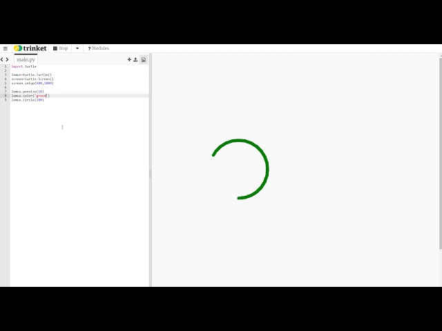 Trinket Python Turtle Lesson: Draw a Partial Circle