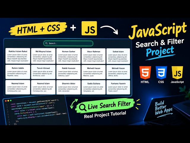 CodeWithRahatBD || JavaScript Search & Filter Project | Live Search with HTML, CSS & JS