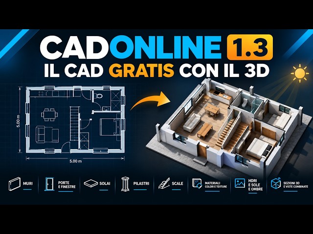 CADOnline 1.3 Upgrade: The FREE CAD now has 3D! Walls, Stairs, Materials, HDRI, and Sections