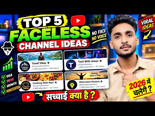 2026 में Top 5 Faceless YouTube Channel Ideas 🔥 | बिना Face & Voice के कमाई?