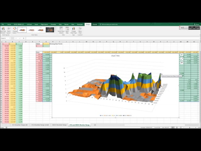 X Y Z into 3D Surface Graph in Microsoft Excel with XYZ Mesh v4
