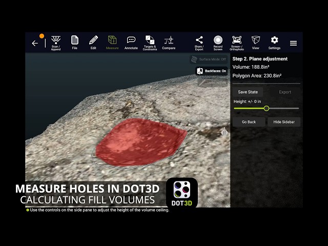 Fill Volume Measurement in Dot3D | Calculate total cubic volume of a hole to fill