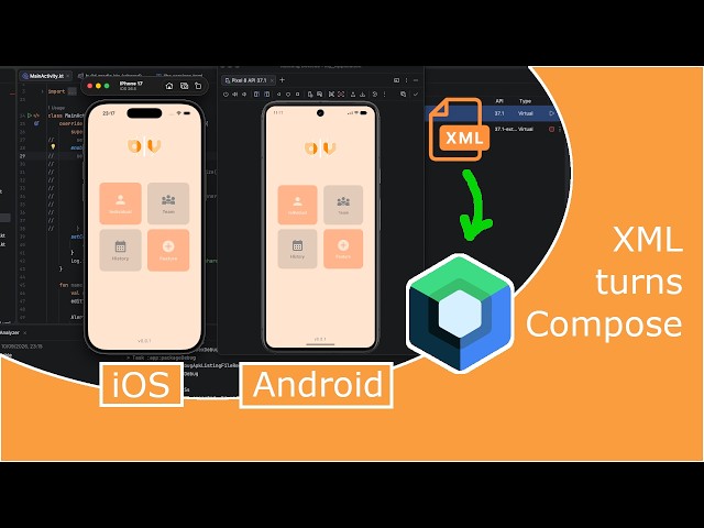 Compose MultiPlatform translates your XML to platform agnostic components (iOS and Android)