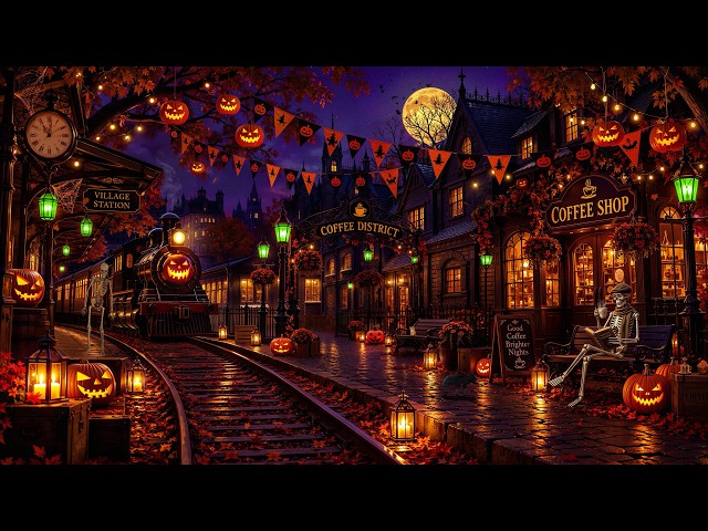 Last Train to the Halloween Coffee District🎃 Scary Fall Jazz, Pumpkin Glow & Haunted Autumn Nights
