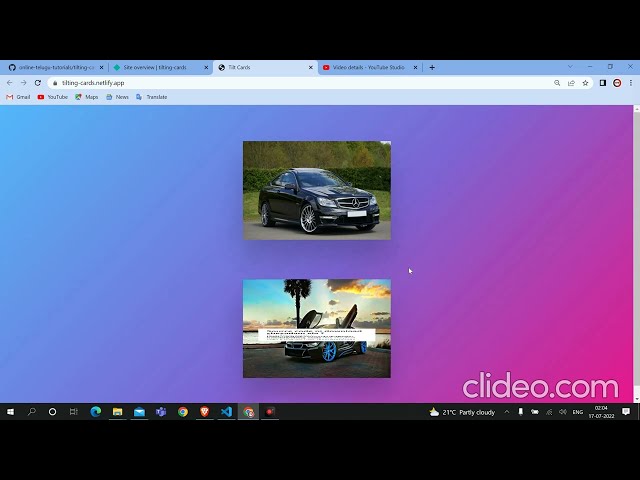 Tilting card using HTML,CSS,JS in telugu