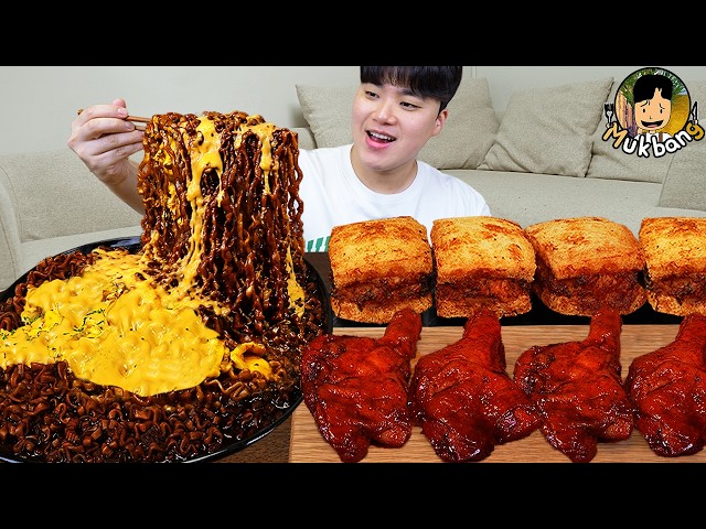 ASMR MUKBANG | Giant BBQ Chicken Drumsticks, black bean noodles, dumpling recipe ! eating