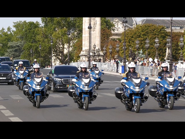 Images des convois officiels de Macron et du prince héritier saoudien a paris