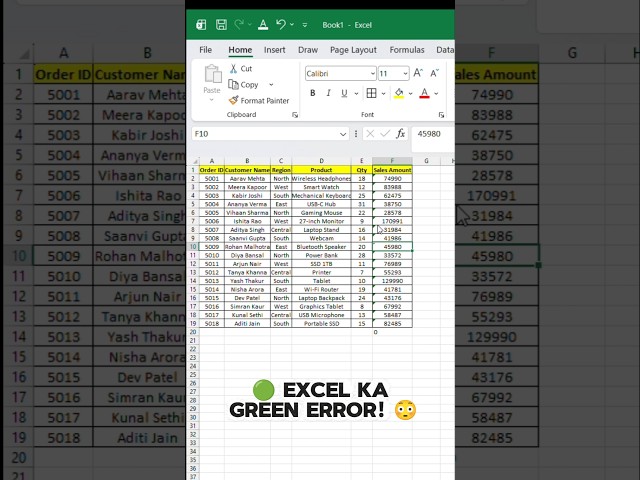 🔥 Excel Mein Green Error Kyu Aata Hai? 😳 | Number Add Nahi Ho Raha! #excel #viral #trending #shorts