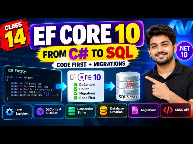 ASP.NET Core 10 : EF Core 10 Tutorial for Beginners | SQL Server, DbContext & Migrations