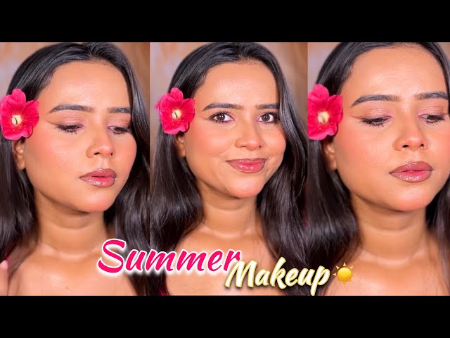 Sweat Proof Summer Makeup tutorial☀️🪷 || Easy EyeMakeup for Summer || Long Lasting Summer Makeup ||
