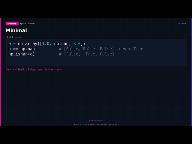 numpy.isnan: find NaNs (NaN == NaN is False)