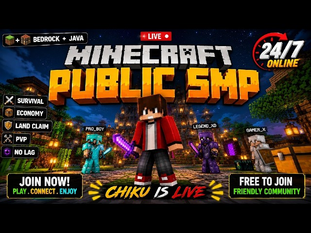 🔴 MINECRAFT PUBLIC SMP LIVE 🔥 | JOIN NOW & MAKE YOUR BASE! 😈 | JAVA + BEDROCK