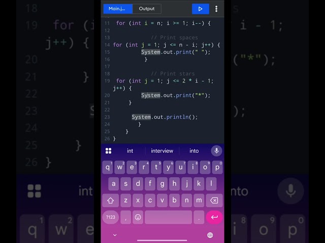 Inverted Full Pyramid Pattern in Java 🔥 | Java Star Pattern | Coding #shorts