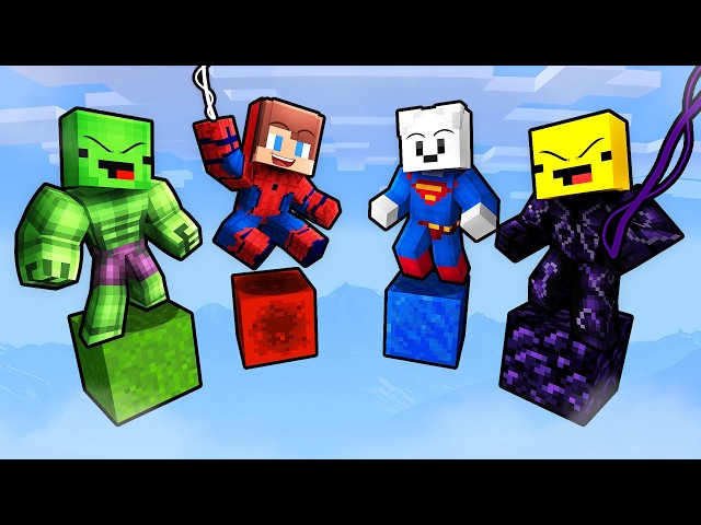 Mikey vs JJ vs Friends SUPERHERO ONE BLOCK Minecraft Battle Challenge (Maizen)