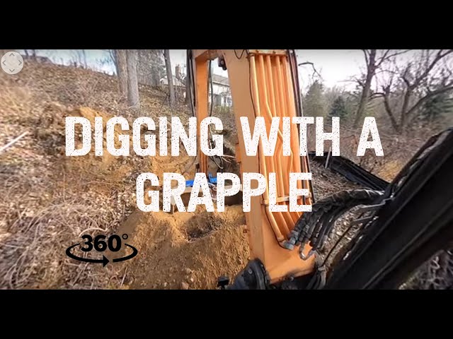 Excavator DIGGING with a GRAPPLE - 360 VR