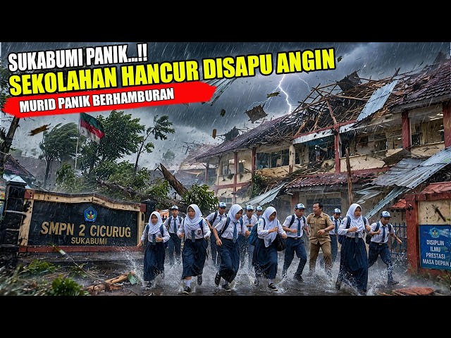 DETIK-DETIK MENCEKAM! Angin Puting Beliung Sapu SMPN 2 Cicurug Sukabumi, Atap Kelas Betrbangan!
