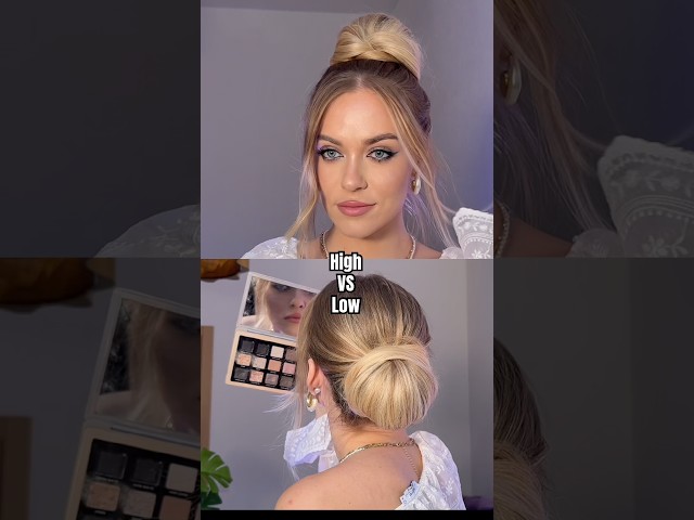 High Bun vs Low Bun ✨#hairstyle #bunhairstyle #highbun #lowbun #hairtutorial #easyhairstyle