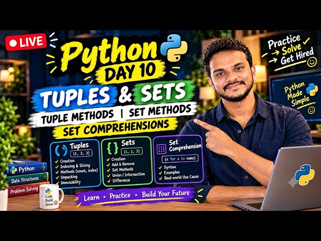 Python Tuples & Sets in Telugu | Day 10 | Tuple Methods, Set Methods & Set Comprehension
