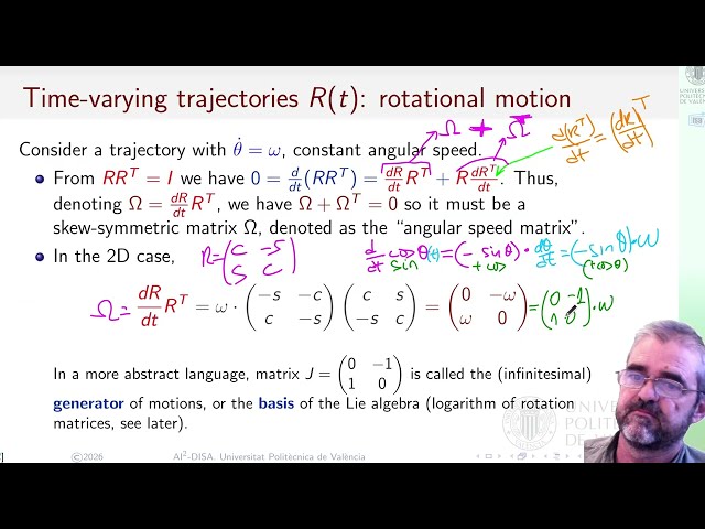 2D Rotation matrices (4/5): velocity and acceleration fields in planar rotational motion kinematics