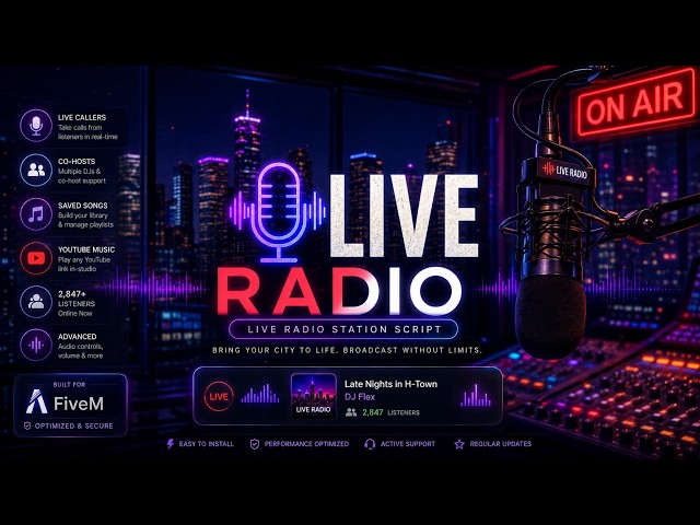 LIVE Radio Station Script | ESX, QBox, QB-Core | FiveM Script by Renegade Scriptz