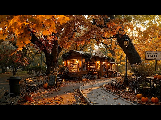 Hidden Park Café in Golden Autumn 🍂 Warm Piano Jazz with Falling Leaves for Calm Reading & Nostalgic