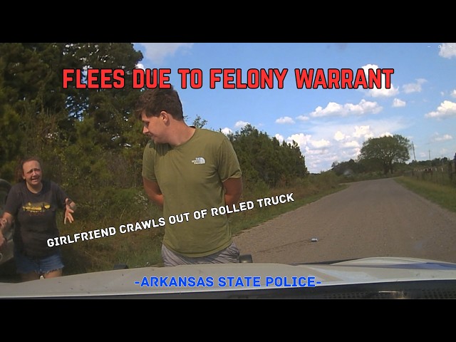 Driver flees due to FELONY WARRANT - Arkansas State Police PIT Maneuver rolls truck #pursuit #pit