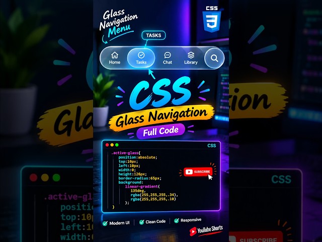 #coding #development Amazing Glassmorphism Navigation Bar Using HTML & CSS 😍 | CSS UI Design #shorts