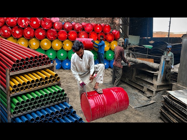 Incredible Factory Process of Recycling Old Oil Drums Into New Black Pipes | Amazing Factory Process