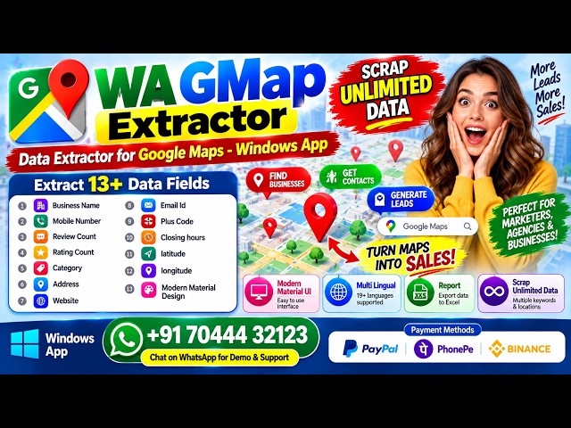 WA GMap Extractor | Google Maps Data Scraper for Windows | Extract 13+ Business Data Fields
