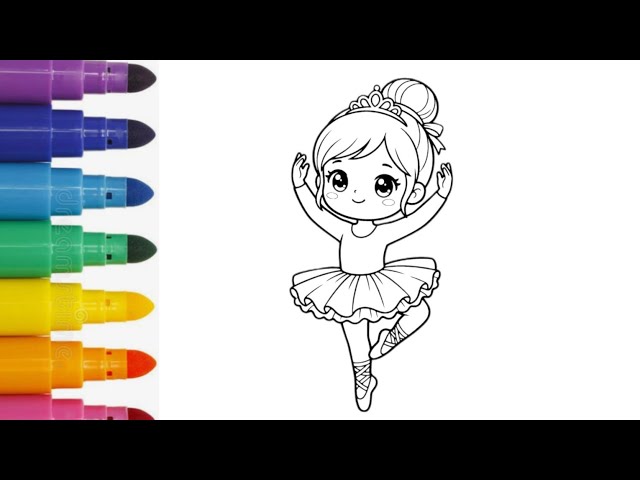 ✨Cute Ballerina Drawing, Coloring and Painting for Kids & Toddlers | Learn Colors✨🌈