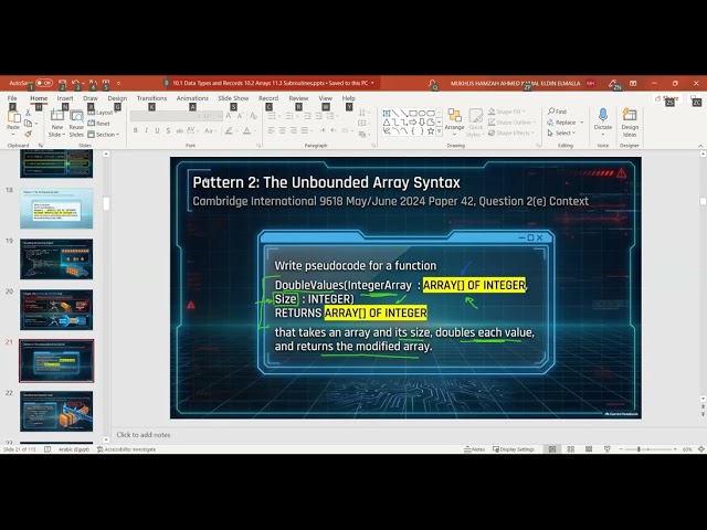 Cambridge 9618 Computer Science Pseudocode | Arrays, Functions, Procedures & 2D Arrays Hanan Class 5