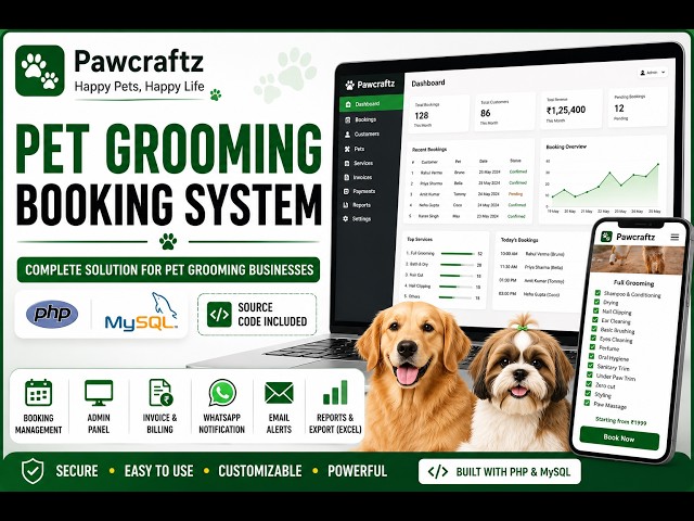 Pet Grooming Booking System | PHP & MySQL | Complete Admin Panel & Source Code
