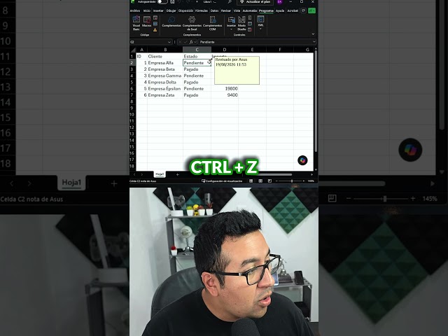 EXCEL DOES IT AUTOMATICALLY: DATE + USER in a NOTE