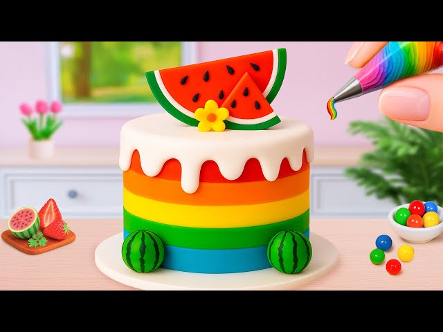 Miniature Rainbow Cake Decorating 🌈 Making a Sweet Tiny Rainbow Layer Cake Recipe 💖 Yummy Teeny