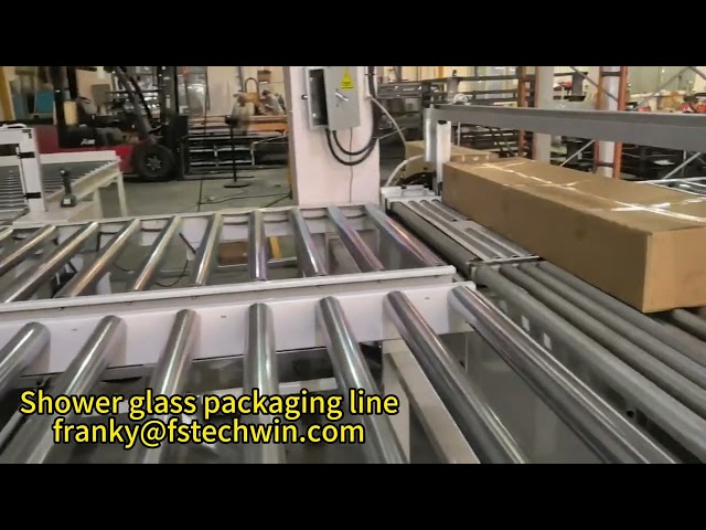 Packaging line for finished glass products like shower glass