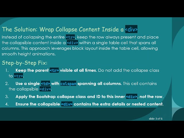 How to Achieve Smooth collapse Animations in Bootstrap 5 Tables